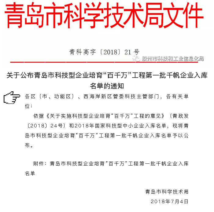 青岛市科学技术局文件